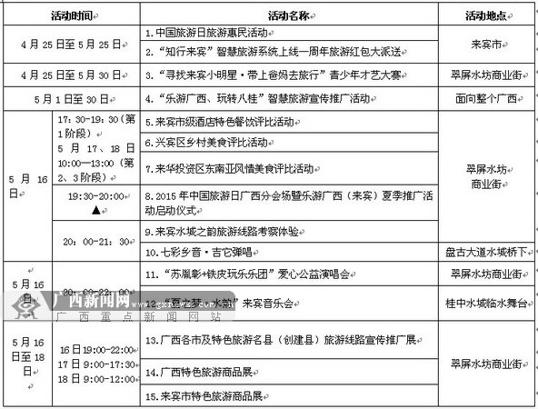 "中国旅游日"广西分会场暨乐游广西(来宾)活动将启动