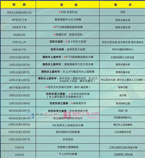 2015第五届柳州水上狂欢节活动一览